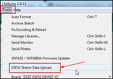 Menu ESP32 Sketch Data Upload