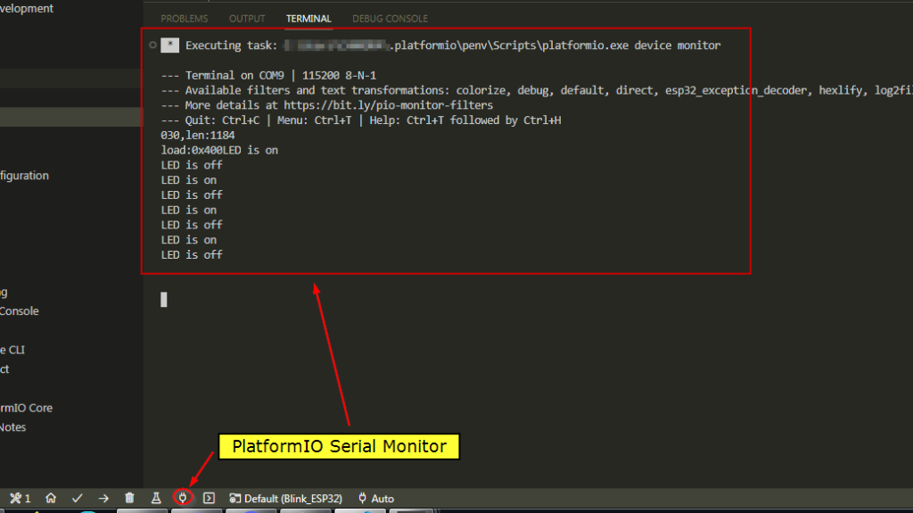 PlatformIO Serial Monitor