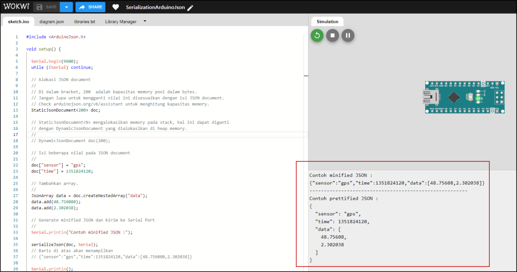 Output ArduinoJSON Generator